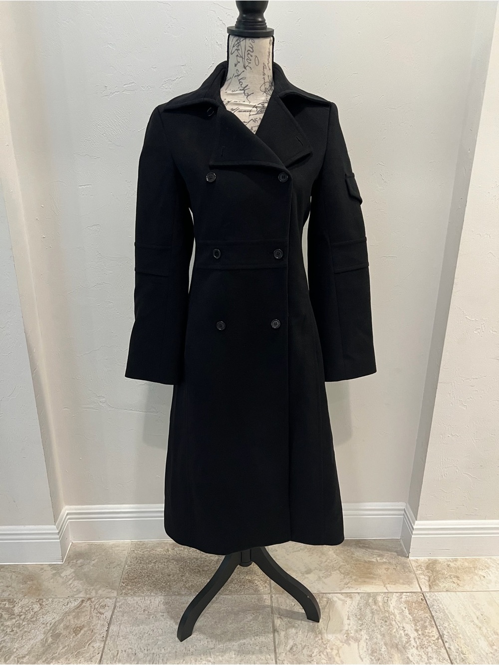 BCBGMAXAZRIA Black Double Breasted Military Coat